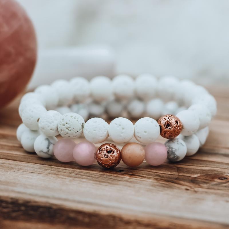 rose quartz bracelet, self love bracelet, white howlite bracelet, anxiety jewelry, 